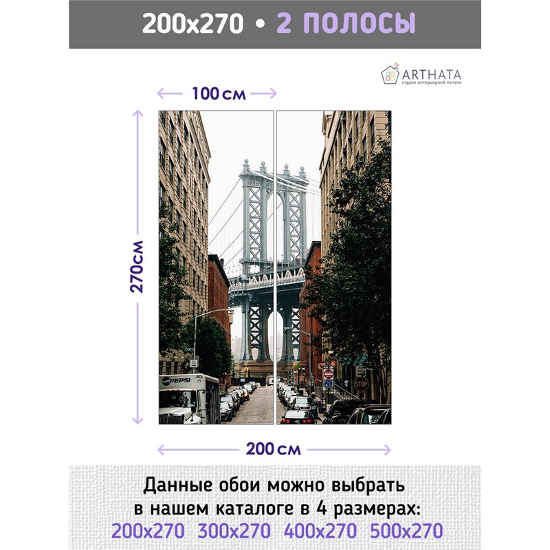 Фотообои для интерьера - 200х270см из 2х полос. Обои для стен, оформление спальни, детской комнаты, кухни, гостинной.