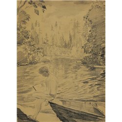 Молодой человек рисует у озера - Модульная картины, Репродукции, Декоративные панно, Декор стен