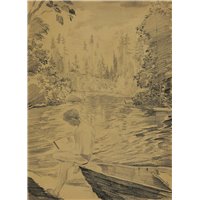 Портреты картины репродукции на заказ - Молодой человек рисует у озера