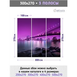 Фотообои для интерьера - 300х270см из 3х полос. Обои для стен, оформление спальни, детской комнаты, кухни, гостинной.
