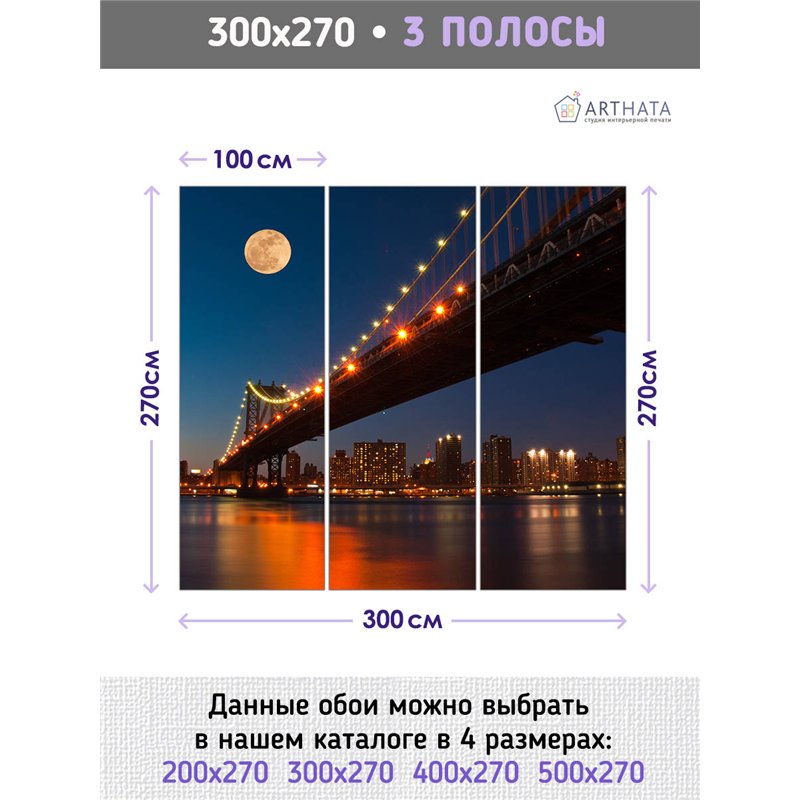 Фотообои для интерьера - 300х270см из 3х полос. Обои для стен, оформление спальни, детской комнаты, кухни, гостинной.