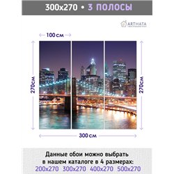 Фотообои для интерьера - 300х270см из 3х полос. Обои для стен, оформление спальни, детской комнаты, кухни, гостинной.