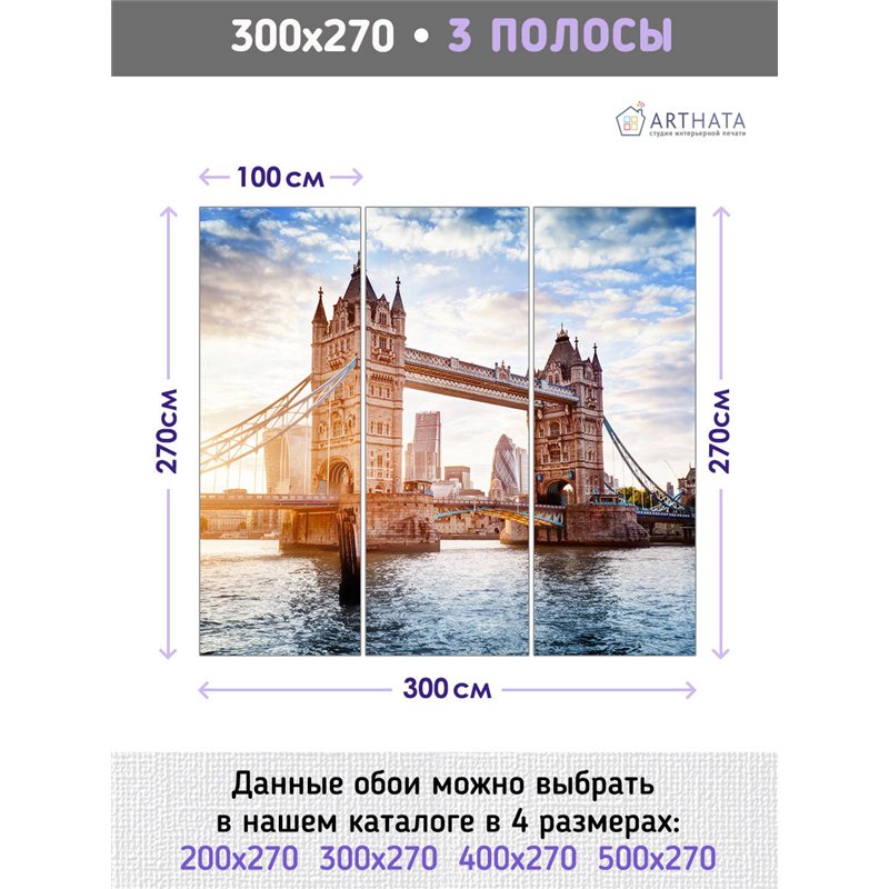Фотообои для интерьера - 300х270см из 3х полос. Обои для стен, оформление спальни, детской комнаты, кухни, гостинной.