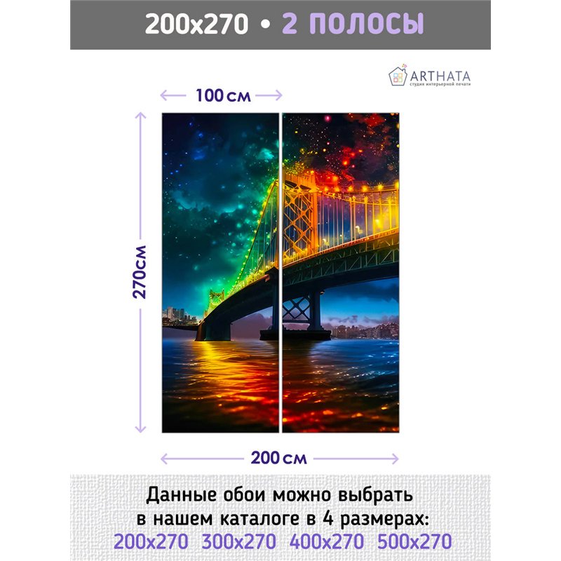 Фотообои для интерьера - 200х270см из 2х полос. Обои для стен, оформление спальни, детской комнаты, кухни, гостинной.