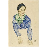 Портреты картины репродукции на заказ - Женщина в зелено-голубом шарфе