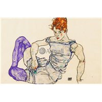 Портреты картины репродукции на заказ - Сидящая обнаженная в фиолетовых чулках