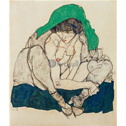 Сидящая женщина в зеленой косынке - Модульная картины, Репродукции, Декоративные панно, Декор стен