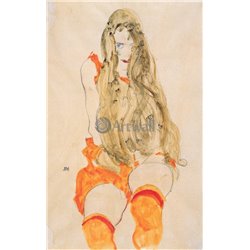 Сидящая девушка с распущенными волосами - Модульная картины, Репродукции, Декоративные панно, Декор стен