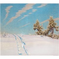 Портреты картины репродукции на заказ - Лыжня в снежном пейзаже