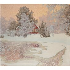 Картина на холсте по фото Модульные картины Печать портретов на холсте Зимний пейзаж с красным домом