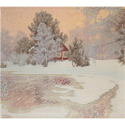 Зимний пейзаж с красным домом - Модульная картины, Репродукции, Декоративные панно, Декор стен