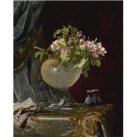 Портреты картины репродукции на заказ - Цветы яблони в вазе из морской раковины