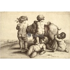 Картина на холсте по фото Модульные картины Печать портретов на холсте Четыре мальчика, юный сатир и коза