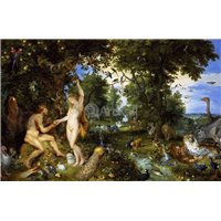 Портреты картины репродукции на заказ - Адам и Ева в Эдемском саду (совместно с Рубенсом)