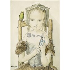 Картина на холсте по фото Модульные картины Печать портретов на холсте Девочка с попугаями