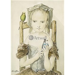 Девочка с попугаями - Модульная картины, Репродукции, Декоративные панно, Декор стен