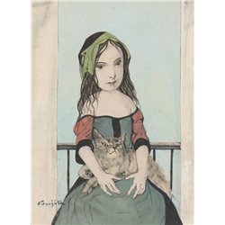 Девочка с кошкой - Модульная картины, Репродукции, Декоративные панно, Декор стен
