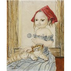 Картина на холсте по фото Модульные картины Печать портретов на холсте Девочка с котом