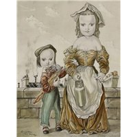 Портреты картины репродукции на заказ - Двое детей, несущие хлеб и молоко