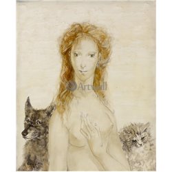 Портрет девушки с кошкой и собакой - Модульная картины, Репродукции, Декоративные панно, Декор стен