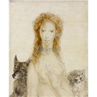 Портреты картины репродукции на заказ - Портрет девушки с кошкой и собакой