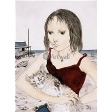 Картина на холсте по фото Модульные картины Печать портретов на холсте Девушка с кошкой на пляже