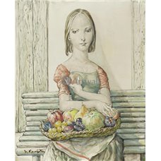 Картина на холсте по фото Модульные картины Печать портретов на холсте Девушка с корзиной фруктов