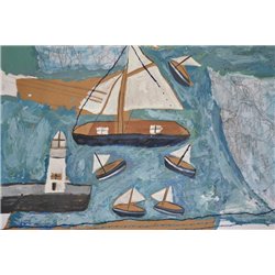 Парусник, лодки и маяк - Модульная картины, Репродукции, Декоративные панно, Декор стен