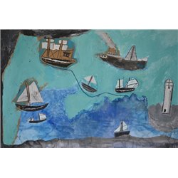 Корабли и лодки у маяка - Модульная картины, Репродукции, Декоративные панно, Декор стен