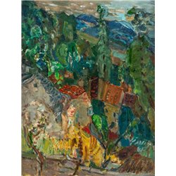 Городской пейзаж с кипарисами, юг Франции - Модульная картины, Репродукции, Декоративные панно, Декор стен