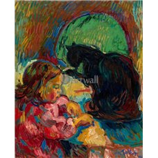 Картина на холсте по фото Модульные картины Печать портретов на холсте Ребенок с кошкой