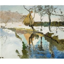 Зимний пейзаж с фермой на реке - Модульная картины, Репродукции, Декоративные панно, Декор стен