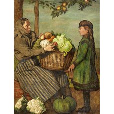 Картина на холсте по фото Модульные картины Печать портретов на холсте Бабушка и внучка с корзиной для овощей