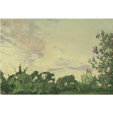 Картина на холсте по фото Модульные картины Печать портретов на холсте Сумеречный вечерний пейзаж с кустом сирени