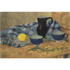 Картина на холсте по фото Модульные картины Печать портретов на холсте Натюрморт с лимоном и синим кувшином