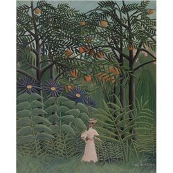 Женщина, гуляющая в экзотическом лесу - Модульная картины, Репродукции, Декоративные панно, Декор стен