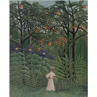Портреты картины репродукции на заказ - Женщина, гуляющая в экзотическом лесу