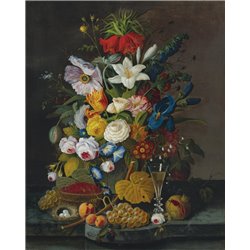 Натюрморт с цветами и гранатом - Модульная картины, Репродукции, Декоративные панно, Декор стен