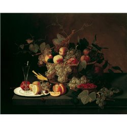 Натюрморт с фруктами и канарейкой - Модульная картины, Репродукции, Декоративные панно, Декор стен