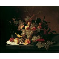 Портреты картины репродукции на заказ - Натюрморт с фруктами и канарейкой