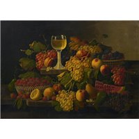 Портреты картины репродукции на заказ - Натюрморт с фруктами и бокалом на полке