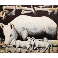 Картина на холсте по фото Модульные картины Печать портретов на холсте Белая свинья с поросятами