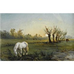 Белая лошадь на лугу - Модульная картины, Репродукции, Декоративные панно, Декор стен