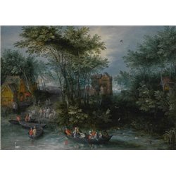 Берег реки и лодки - Модульная картины, Репродукции, Декоративные панно, Декор стен