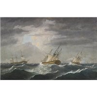 Портреты картины репродукции на заказ - Бирч Томас «Корабли в бурном море»
