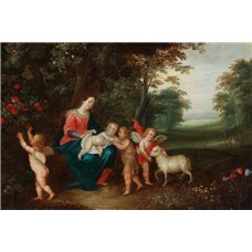 Картина на холсте по фото Модульные картины Печать портретов на холсте Богородица с младенцем, Иоанном Крестителем, двумя ангелами и ягненком