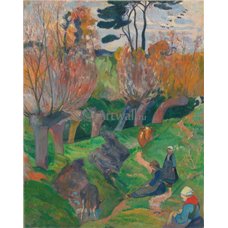 Картина на холсте по фото Модульные картины Печать портретов на холсте Бретонский пейзаж с женщиной и коровой