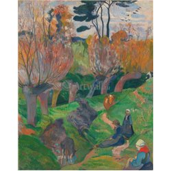 Бретонский пейзаж с женщиной и коровой - Модульная картины, Репродукции, Декоративные панно, Декор стен