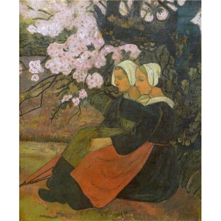 Две бретонки под цветущей яблоней