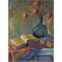 Натюрморт с книгами и физалисом